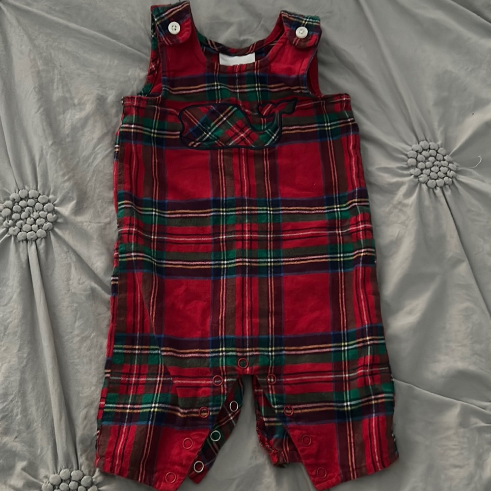 Vineyard Vines plaid holiday baby overalls
